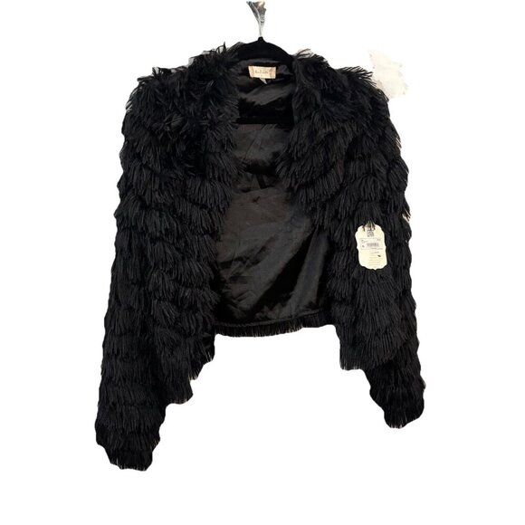 Altard State Tiered Shaggy Black  Open Jacket Size Small - Picture 1 of 8